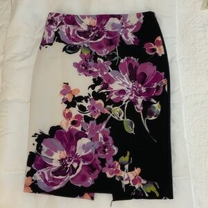 White House Black Market Floral Midi Skirt - Black and Pink